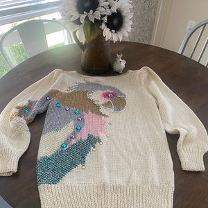 Signatures Sweater S Vintage Bird with Stones